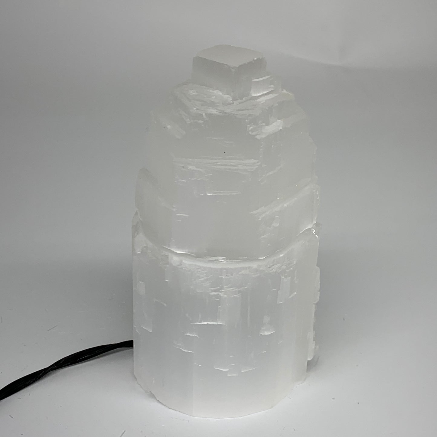 2.3 lbs, 6"x3.1", Raw Rough Selenite (Satin Spar) Lamp Tower, 6ft Chord, B35865