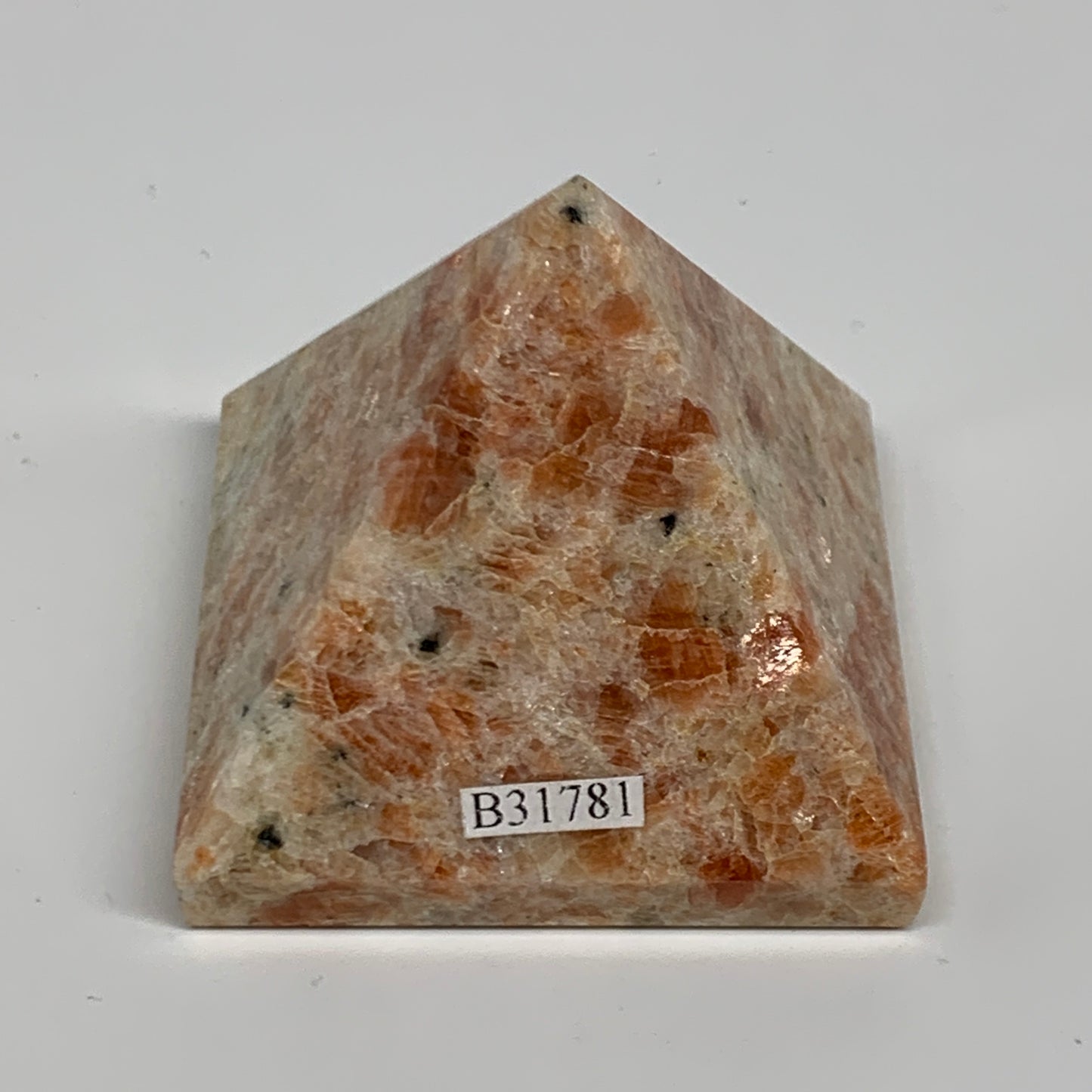 0.36 lbs, 1.9"x2.1"x2.1", Sunstone Pyramid Gemstone, Polished Gemstone, B31781