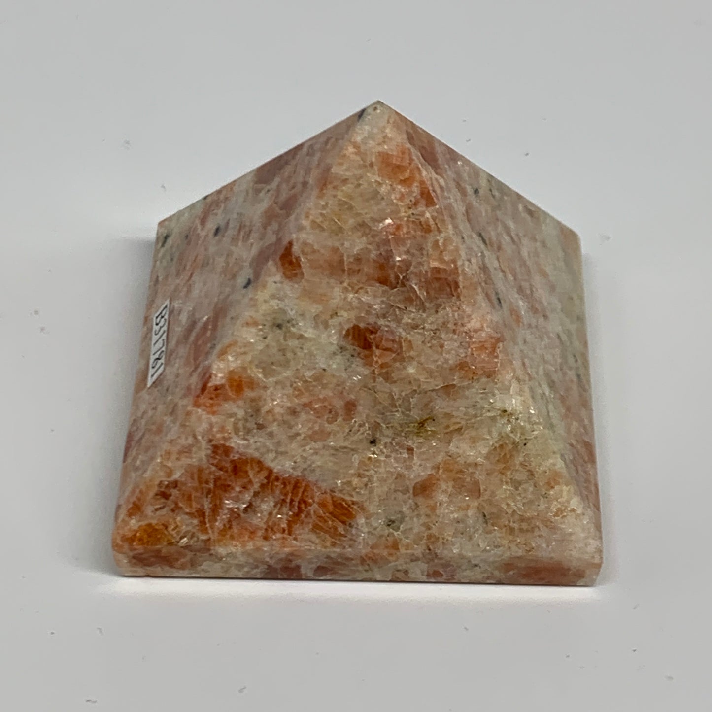 0.36 lbs, 1.9"x2.1"x2.1", Sunstone Pyramid Gemstone, Polished Gemstone, B31781