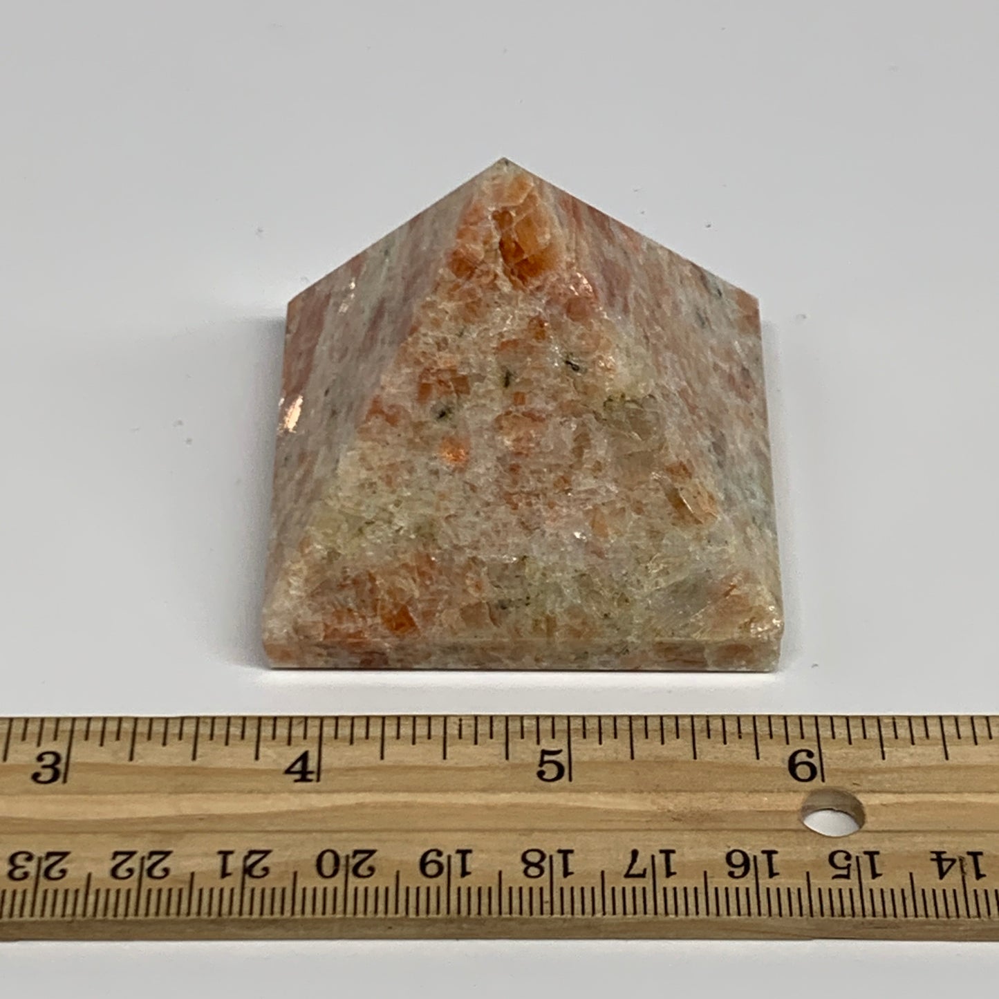 0.36 lbs, 1.9"x2.1"x2.1", Sunstone Pyramid Gemstone, Polished Gemstone, B31781