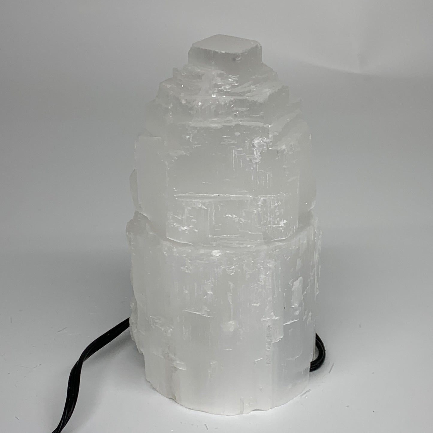 2.3 lbs, 6"x3.1", Raw Rough Selenite (Satin Spar) Lamp Tower, 6ft Chord, B35865
