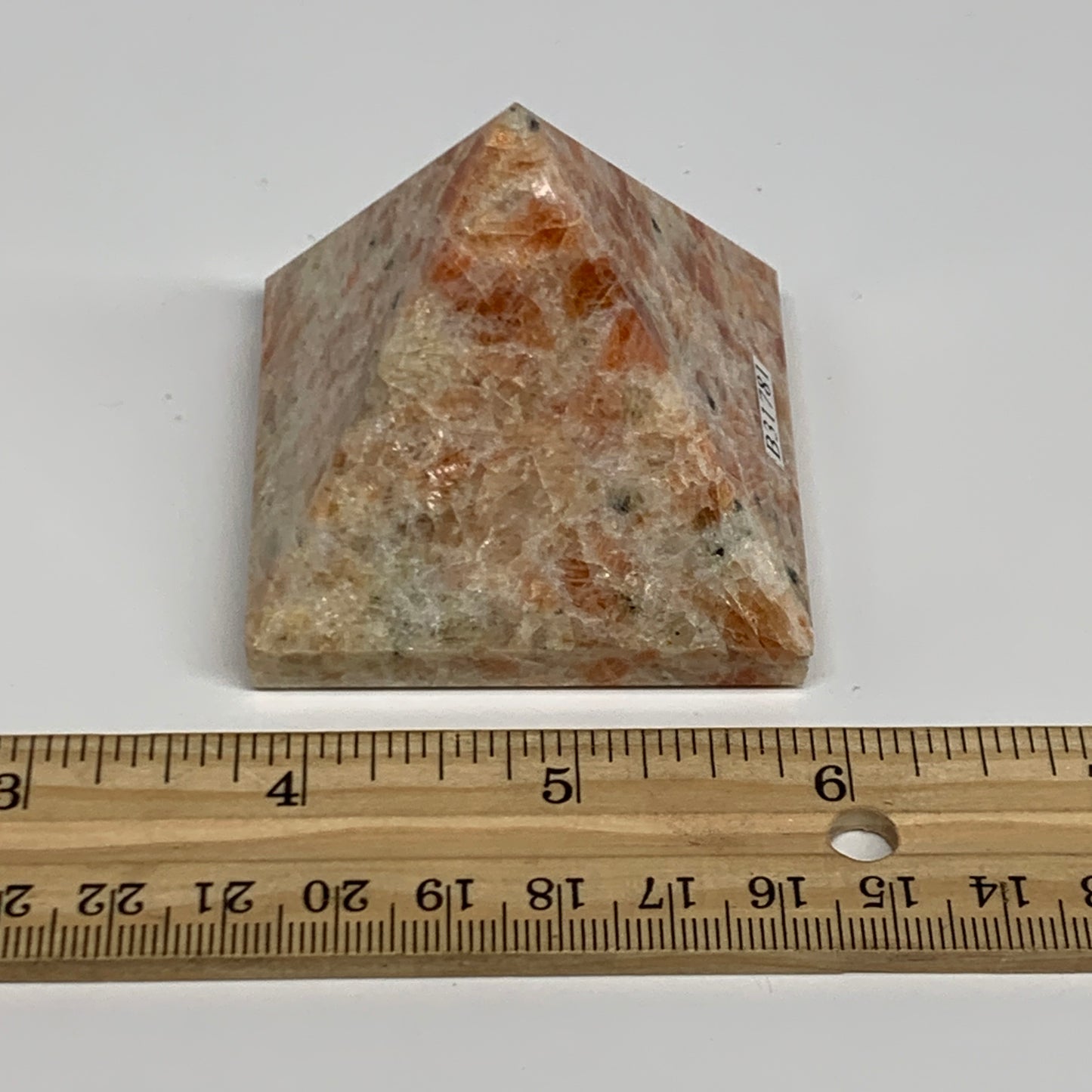 0.36 lbs, 1.9"x2.1"x2.1", Sunstone Pyramid Gemstone, Polished Gemstone, B31781