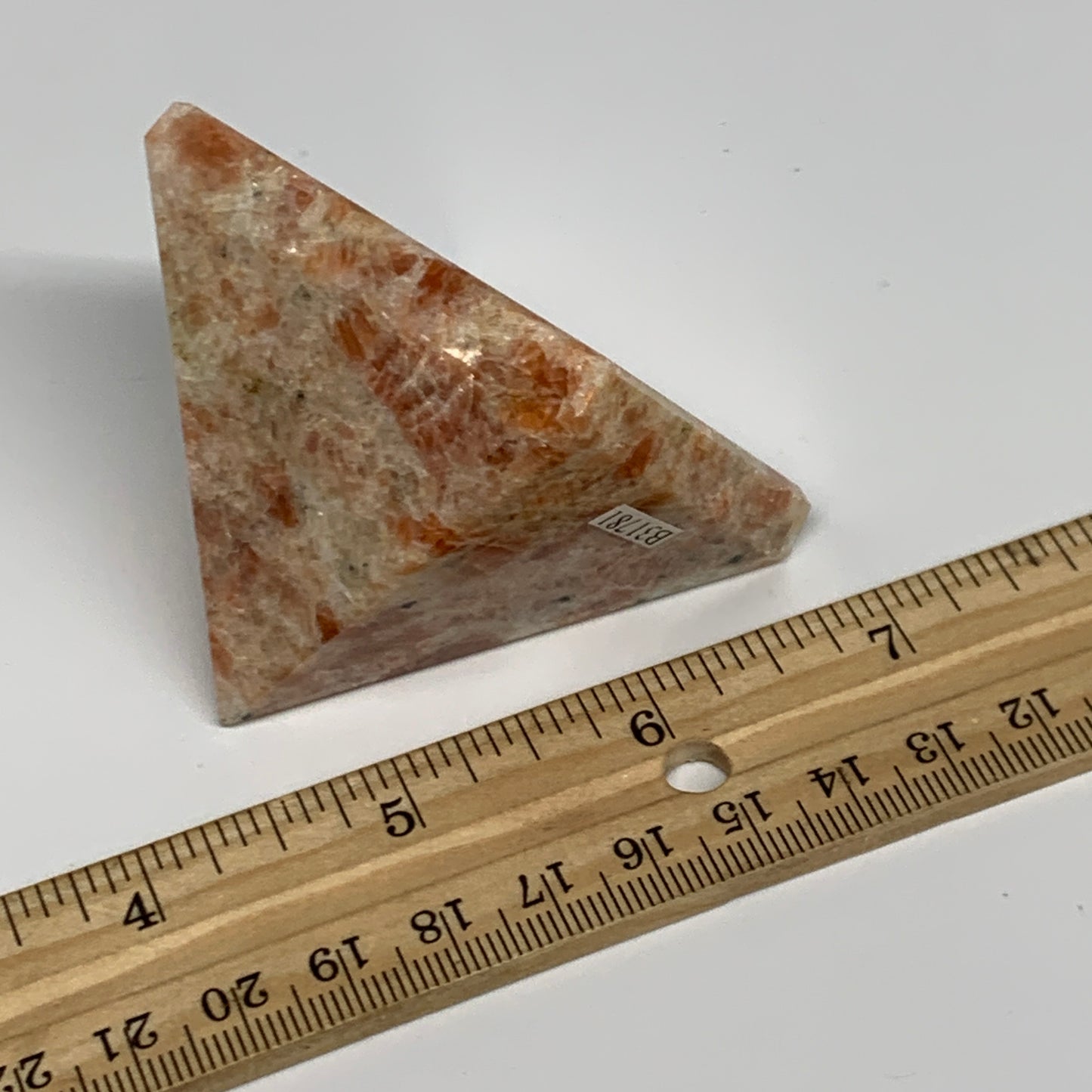 0.36 lbs, 1.9"x2.1"x2.1", Sunstone Pyramid Gemstone, Polished Gemstone, B31781