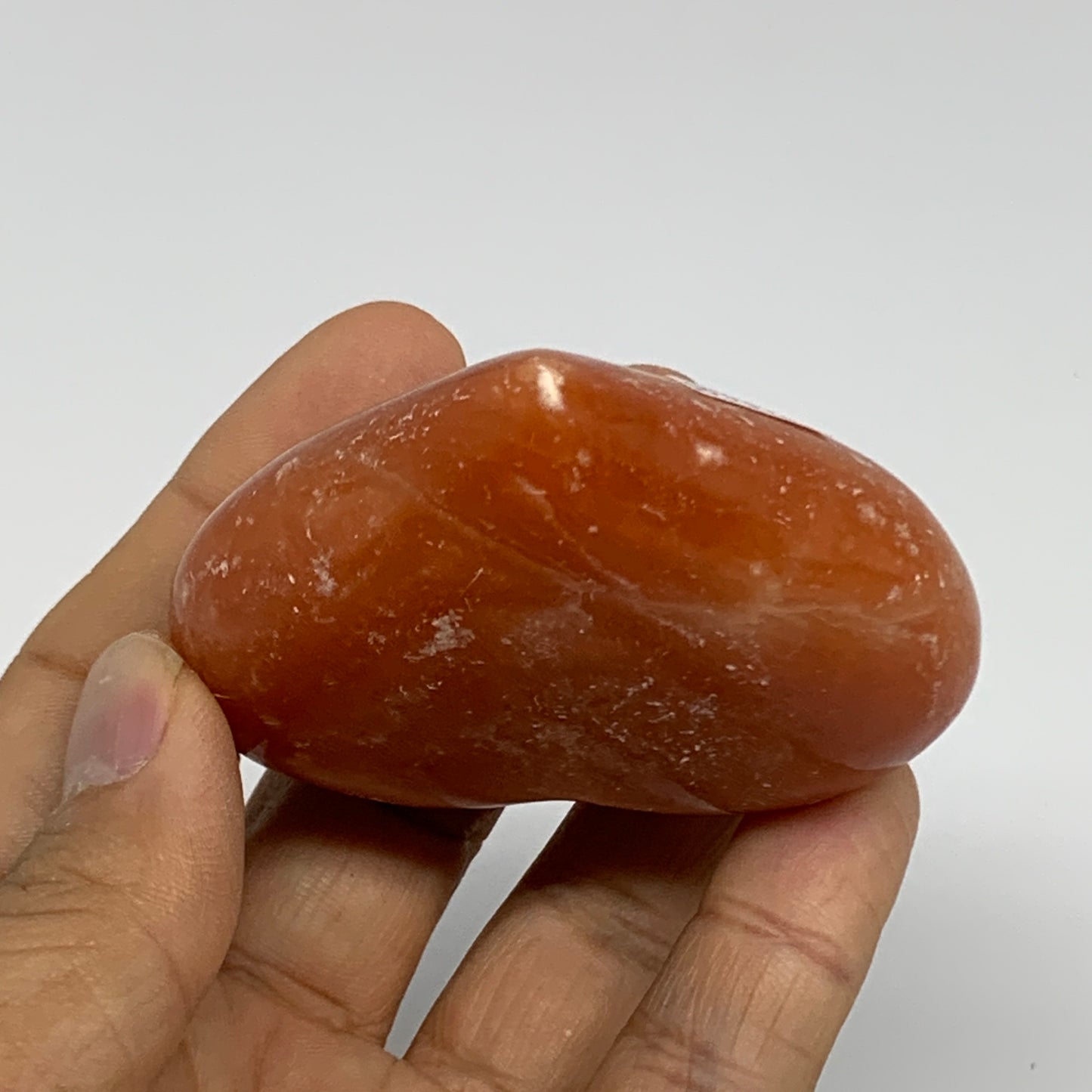 113.7g, 2.3"x2.6"x1" Orange Calcite Heart Gemstones from Madagascar, B33787