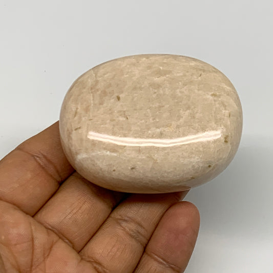 111g,2.3"x1.8"x0.9" Peach Moonstone Crystal Palm-Stone Polished Reiki, B27975