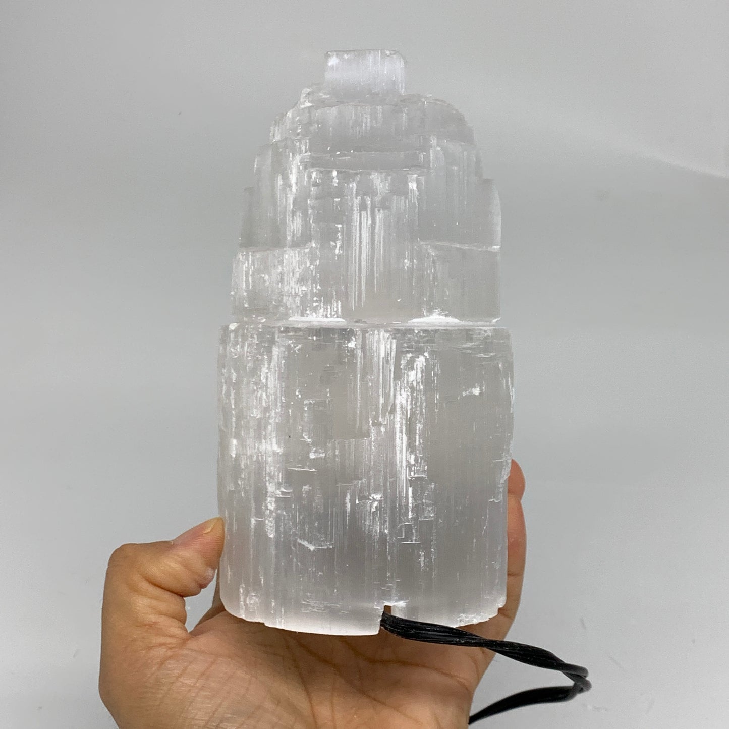 2.3 lbs, 6"x3.1", Raw Rough Selenite (Satin Spar) Lamp Tower, 6ft Chord, B35865