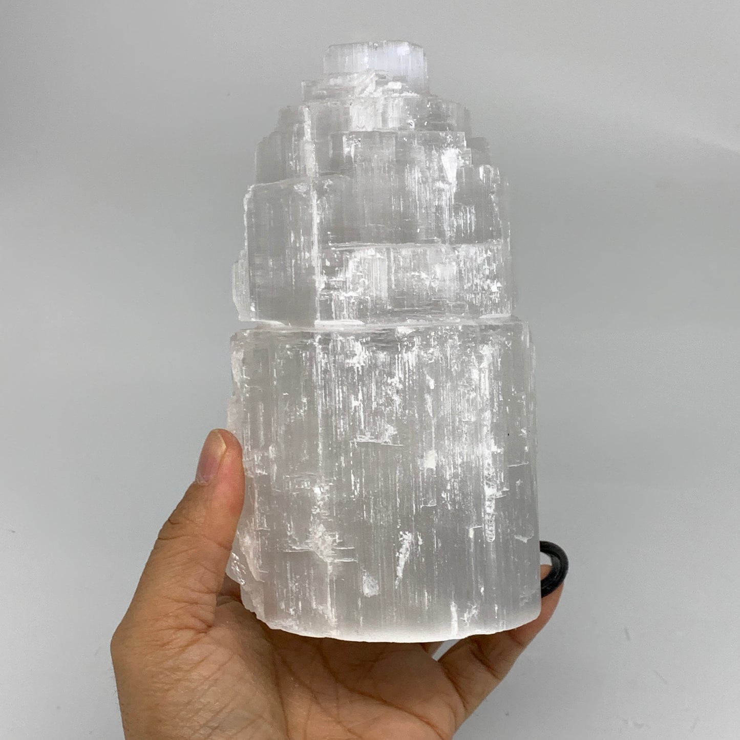 2.3 lbs, 6"x3.1", Raw Rough Selenite (Satin Spar) Lamp Tower, 6ft Chord, B35865