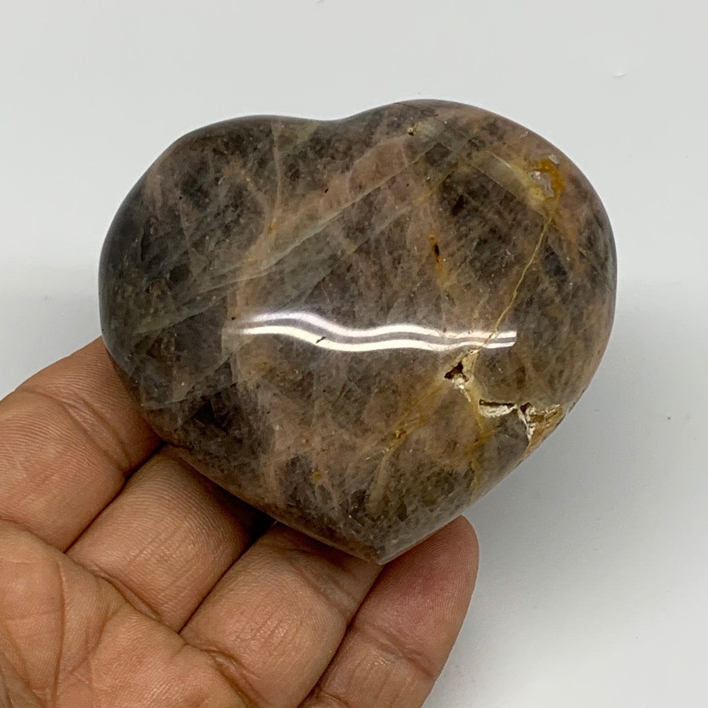 0.42 lbs, 2.5"x2.7"x1.3", Black Moonstone Heart Polished Crystal Home Decor, B30