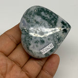80.9g, 2.1"x2.2"x0.8", Natural Moss Agate Heart Crystal Gemstone @India, B29525