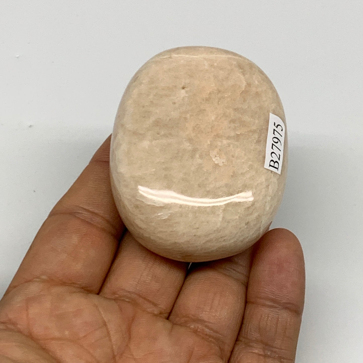 111g,2.3"x1.8"x0.9" Peach Moonstone Crystal Palm-Stone Polished Reiki, B27975
