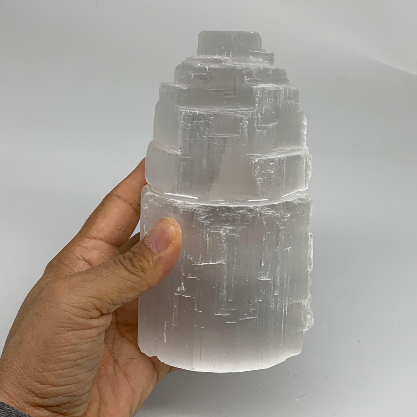 2.3 lbs, 6"x3.1", Raw Rough Selenite (Satin Spar) Lamp Tower, 6ft Chord, B35865
