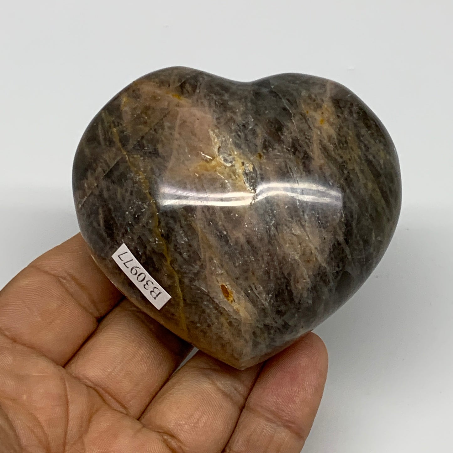 0.42 lbs, 2.5"x2.7"x1.3", Black Moonstone Heart Polished Crystal Home Decor, B30