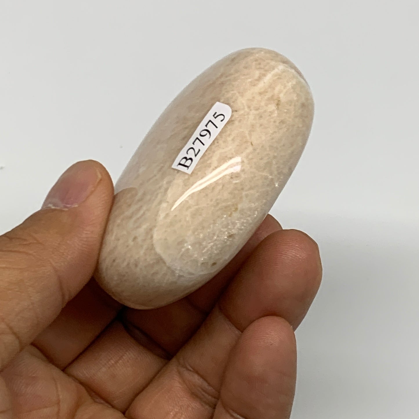 111g,2.3"x1.8"x0.9" Peach Moonstone Crystal Palm-Stone Polished Reiki, B27975