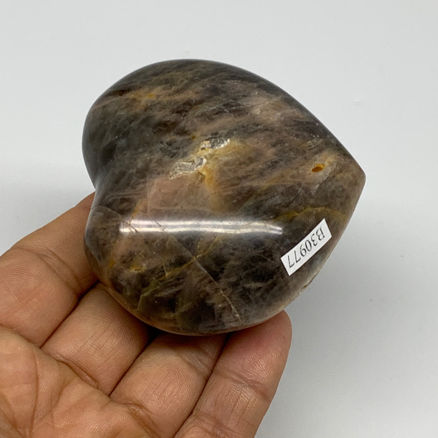 0.42 lbs, 2.5"x2.7"x1.3", Black Moonstone Heart Polished Crystal Home Decor, B30