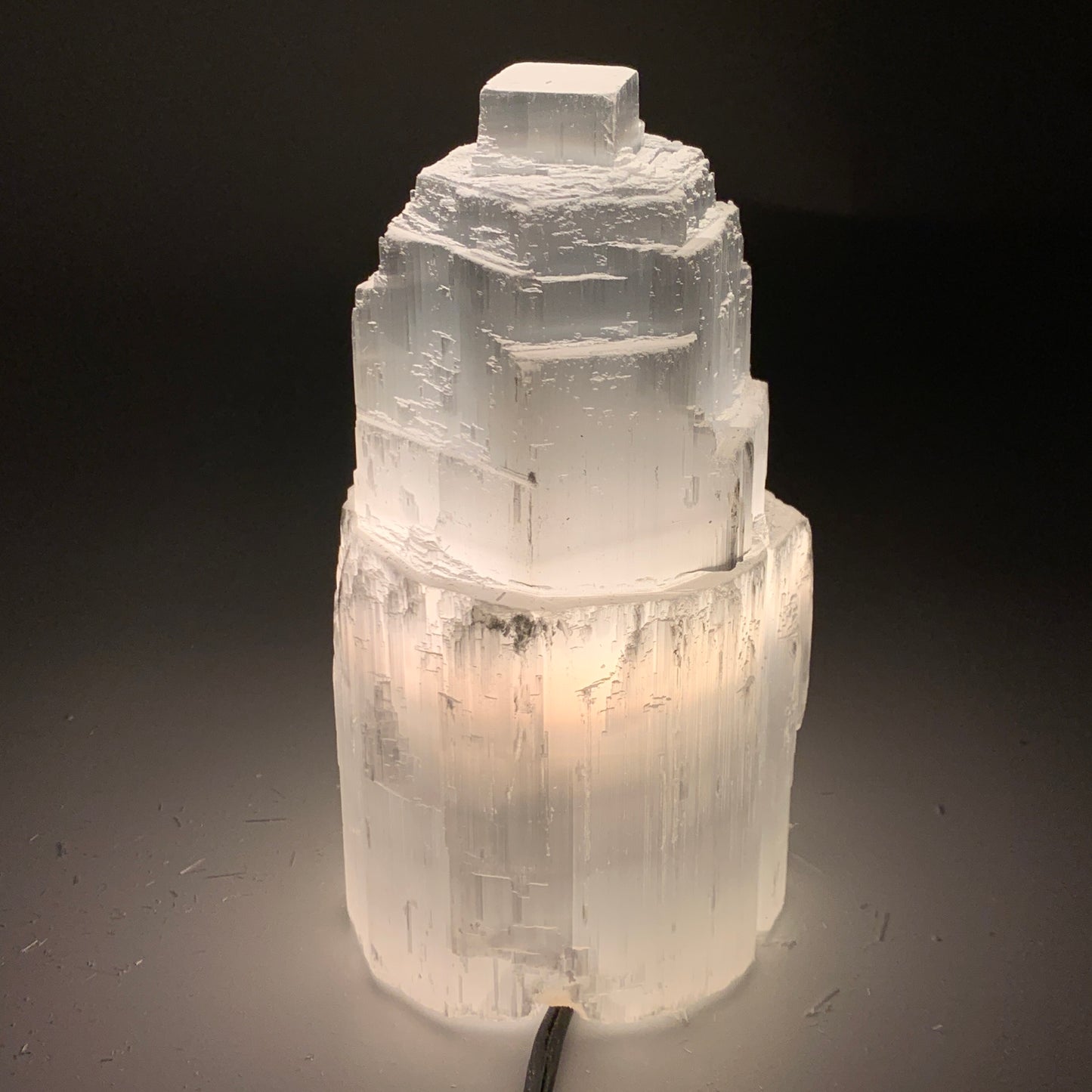 2.3 lbs, 6"x3.2", Raw Rough Selenite (Satin Spar) Lamp Tower, 6ft Chord, B35866