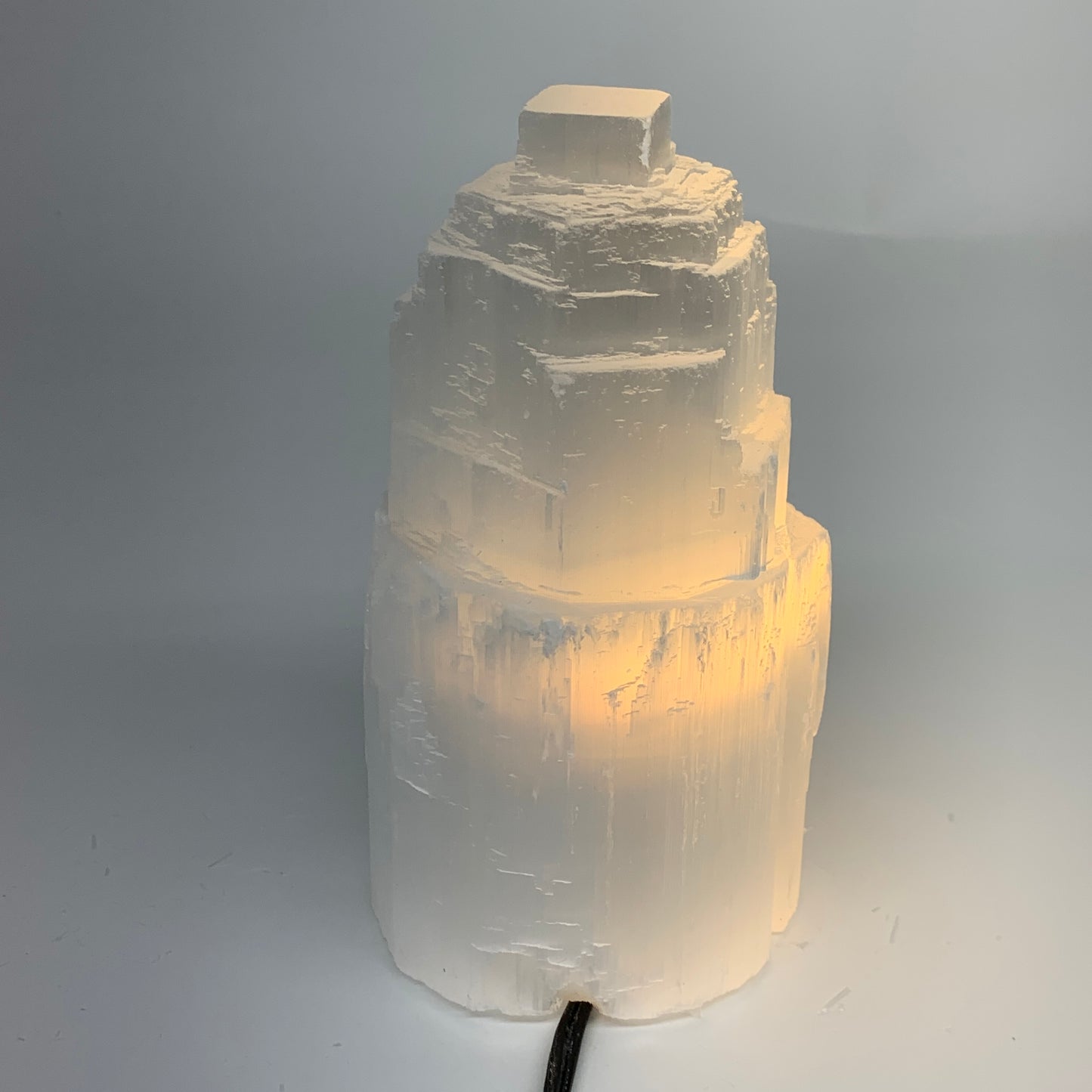 2.3 lbs, 6"x3.2", Raw Rough Selenite (Satin Spar) Lamp Tower, 6ft Chord, B35866