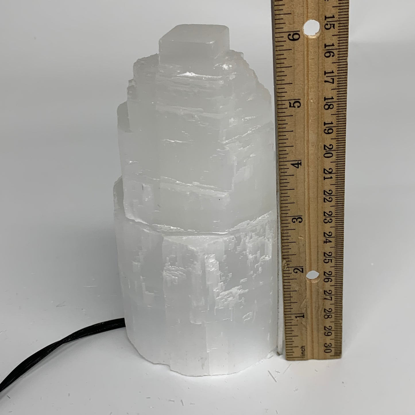 2.3 lbs, 6"x3.2", Raw Rough Selenite (Satin Spar) Lamp Tower, 6ft Chord, B35866