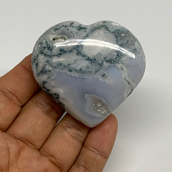 86.2g, 2.1"x2.3"x0.8", Natural Moss Agate Heart Crystal Gemstone @India, B29526