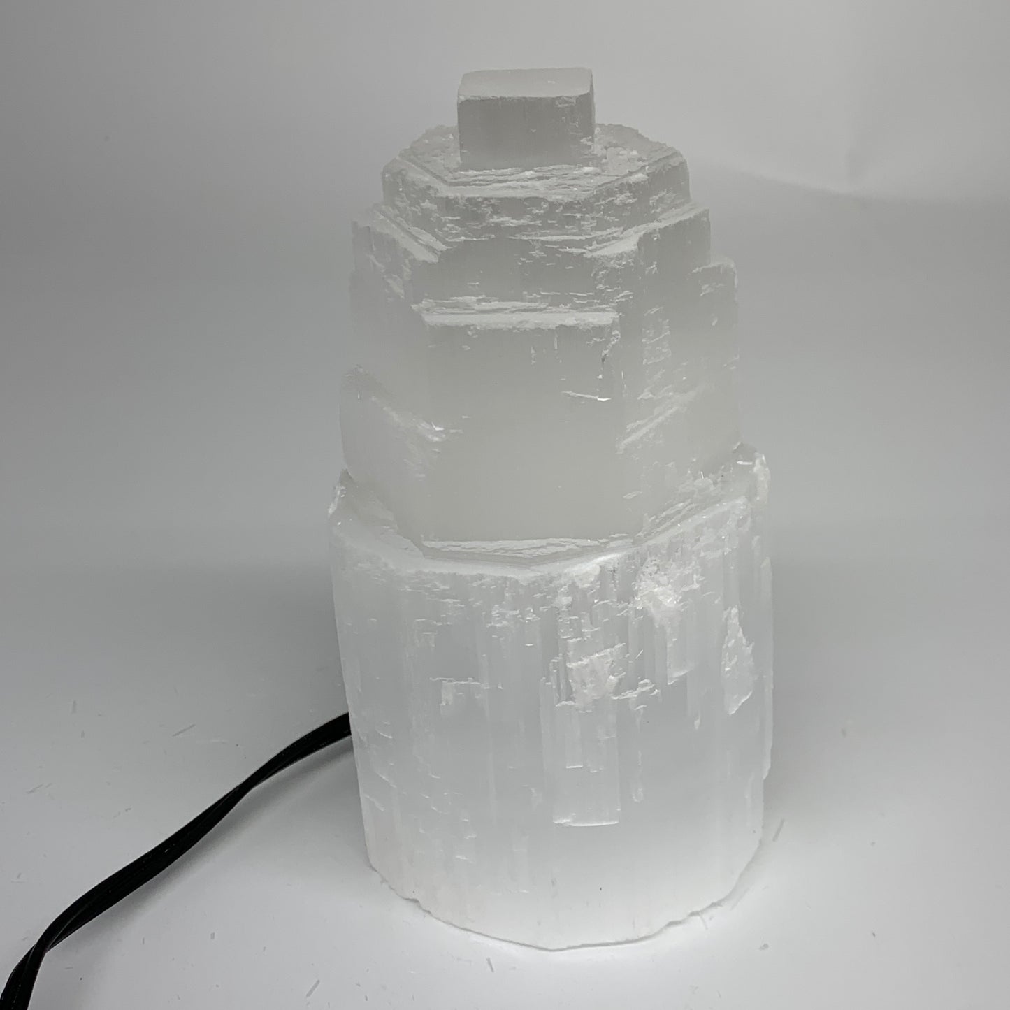 2.3 lbs, 6"x3.2", Raw Rough Selenite (Satin Spar) Lamp Tower, 6ft Chord, B35866