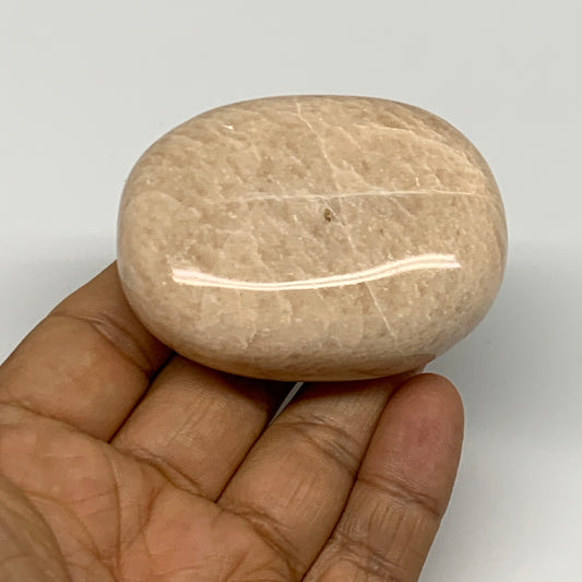 122.8g,2.4"x1.8"x0.9" Peach Moonstone Crystal Palm-Stone Polished Reiki, B27976