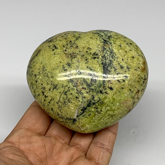 0.73 lbs, 3"x3.4"x1.9", Green Opal Heart Polished Gemstone @Madagascar, B30978