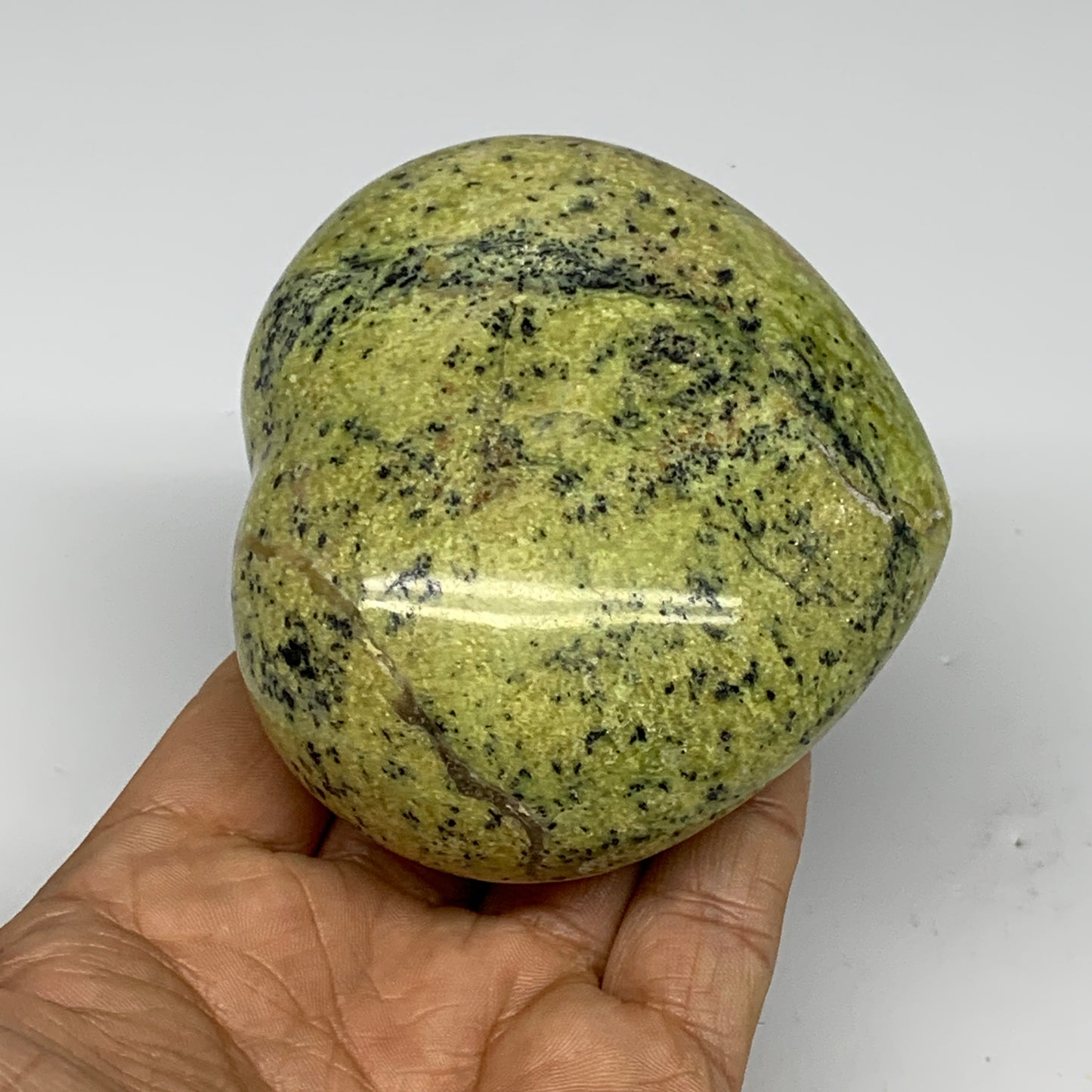 0.73 lbs, 3"x3.4"x1.9", Green Opal Heart Polished Gemstone @Madagascar, B30978