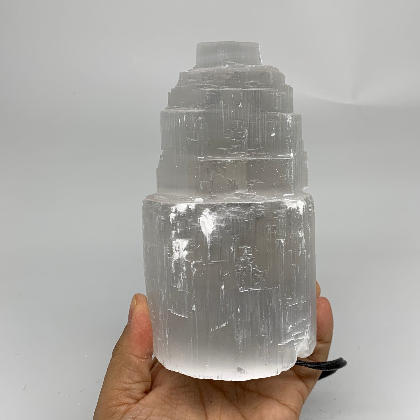 2.3 lbs, 6"x3.2", Raw Rough Selenite (Satin Spar) Lamp Tower, 6ft Chord, B35866