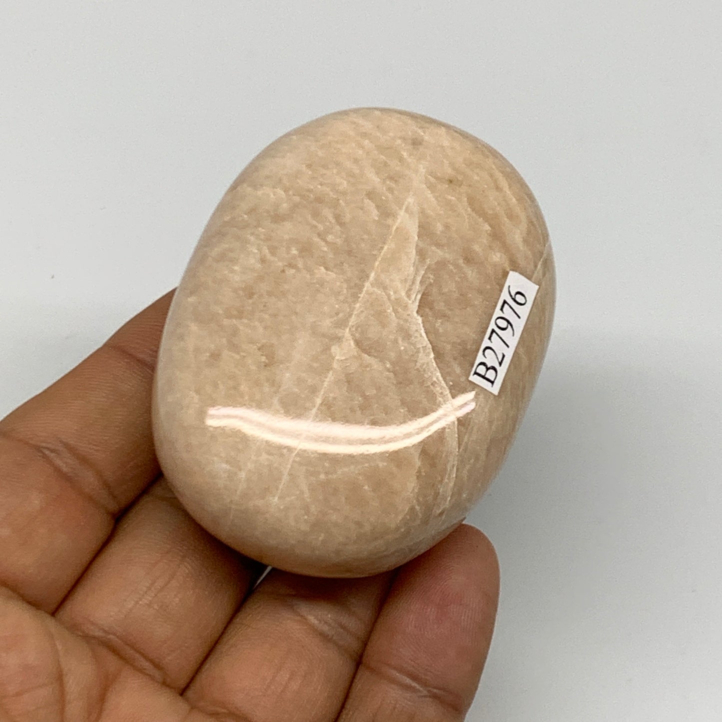 122.8g,2.4"x1.8"x0.9" Peach Moonstone Crystal Palm-Stone Polished Reiki, B27976