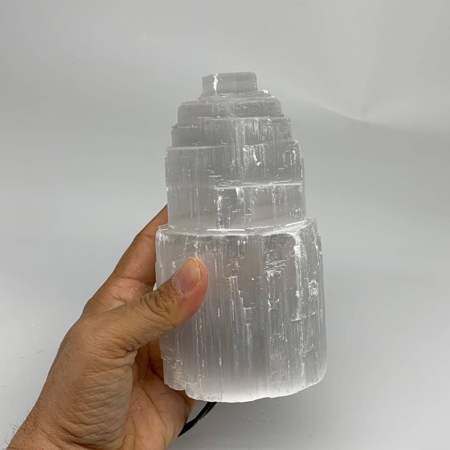 2.3 lbs, 6"x3.2", Raw Rough Selenite (Satin Spar) Lamp Tower, 6ft Chord, B35866