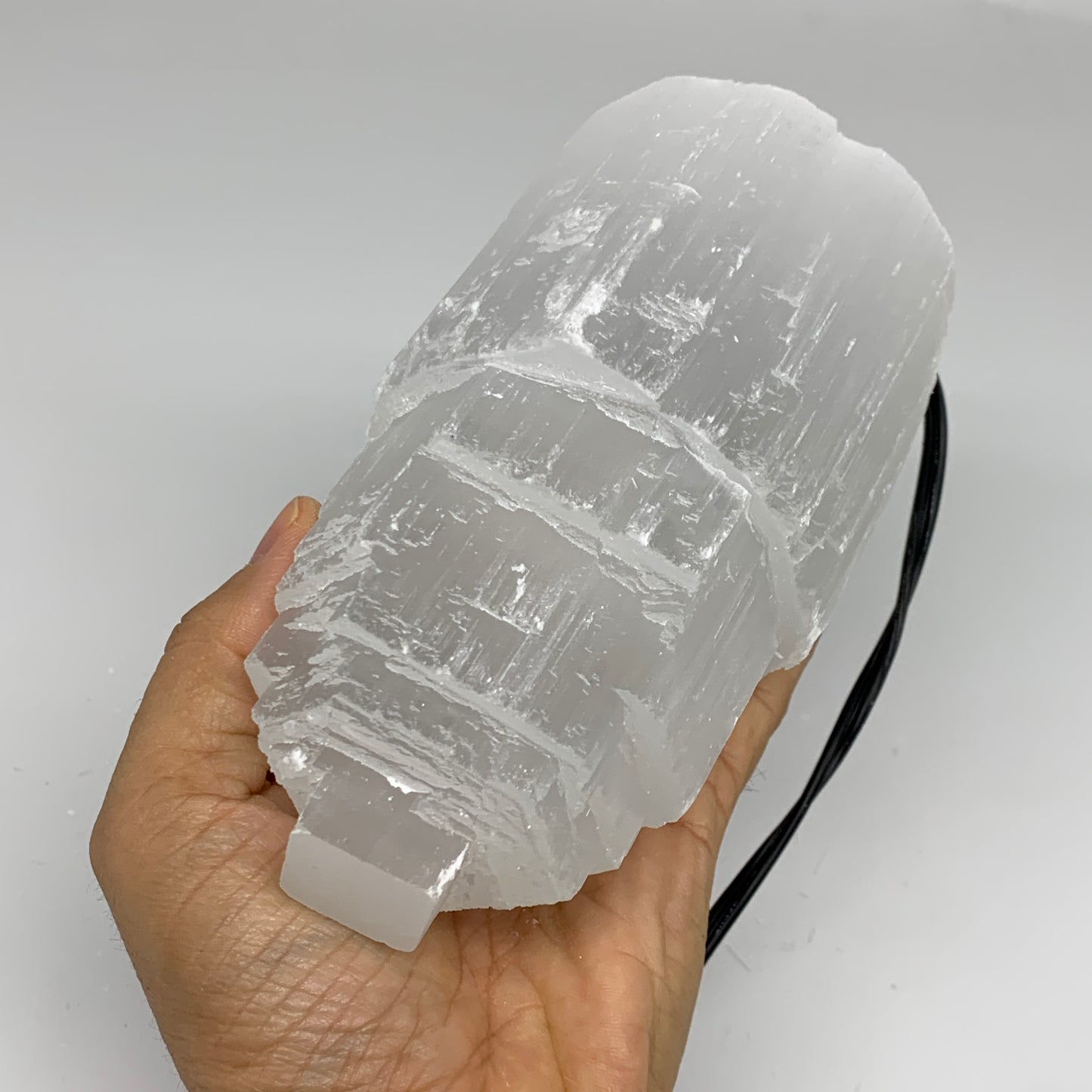 2.3 lbs, 6"x3.2", Raw Rough Selenite (Satin Spar) Lamp Tower, 6ft Chord, B35866