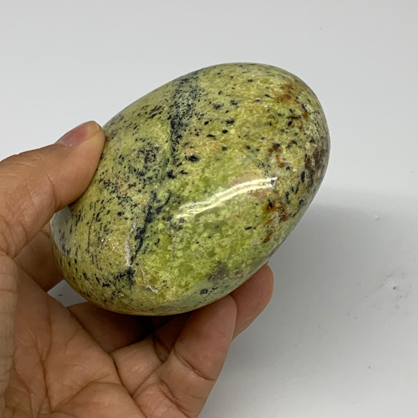 0.73 lbs, 3"x3.4"x1.9", Green Opal Heart Polished Gemstone @Madagascar, B30978