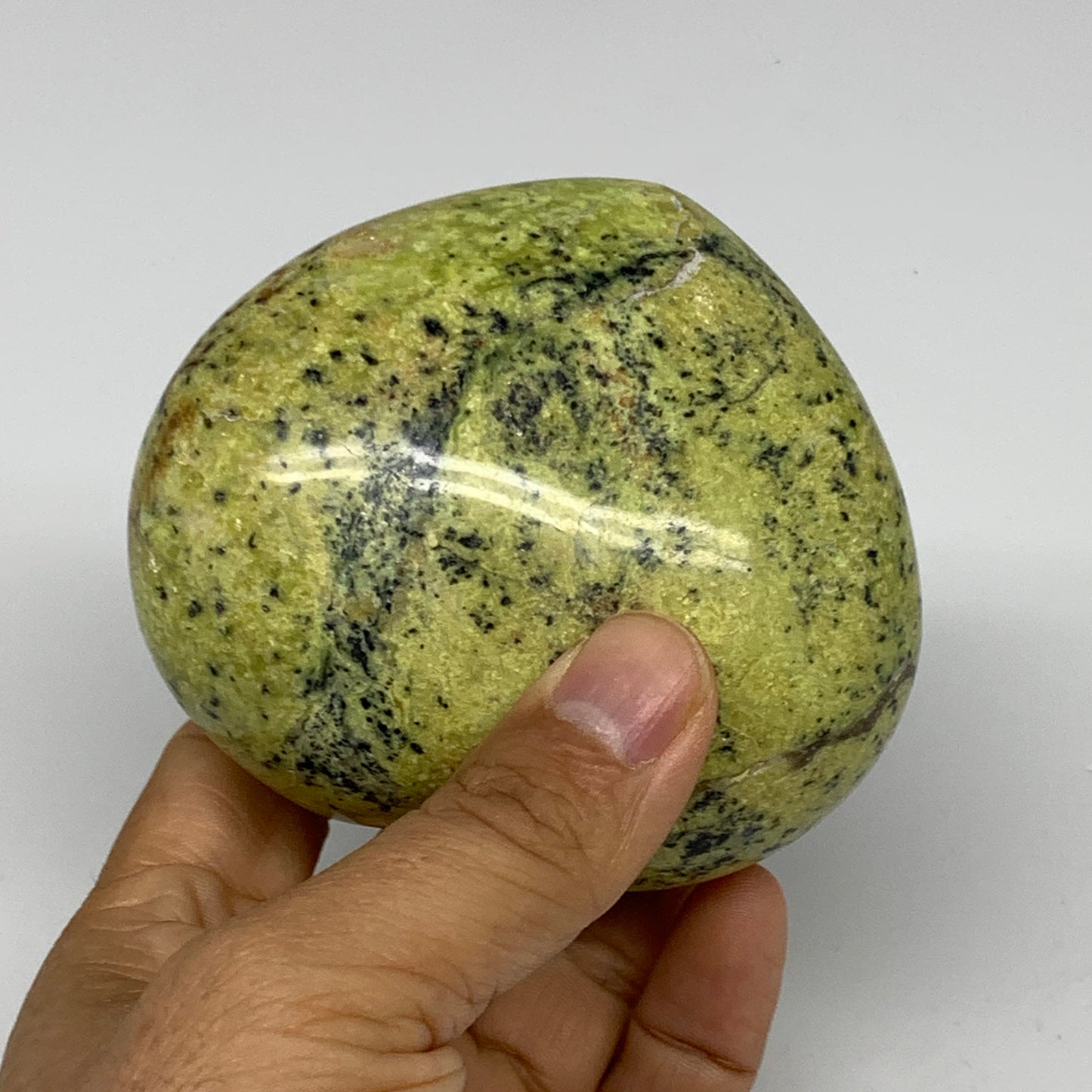 0.73 lbs, 3"x3.4"x1.9", Green Opal Heart Polished Gemstone @Madagascar, B30978