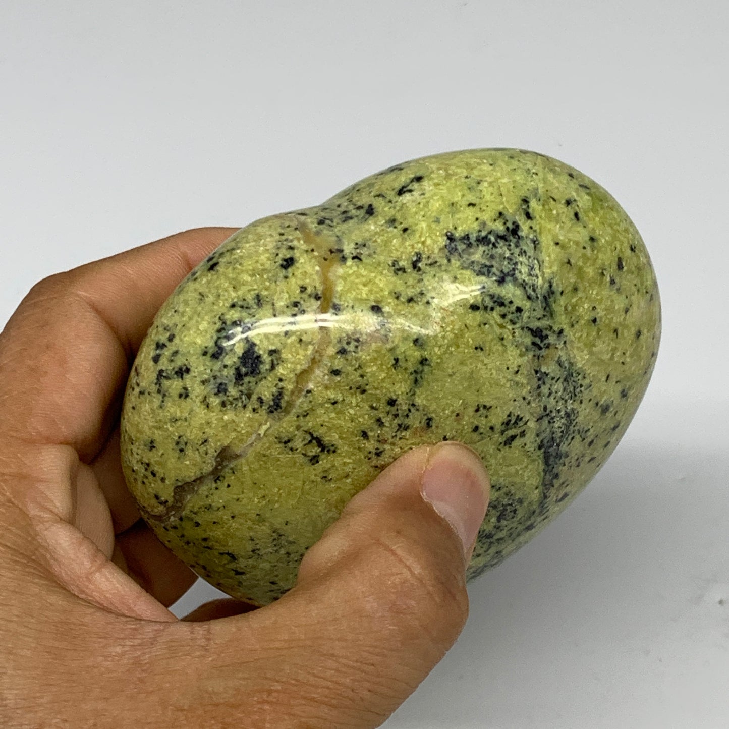 0.73 lbs, 3"x3.4"x1.9", Green Opal Heart Polished Gemstone @Madagascar, B30978