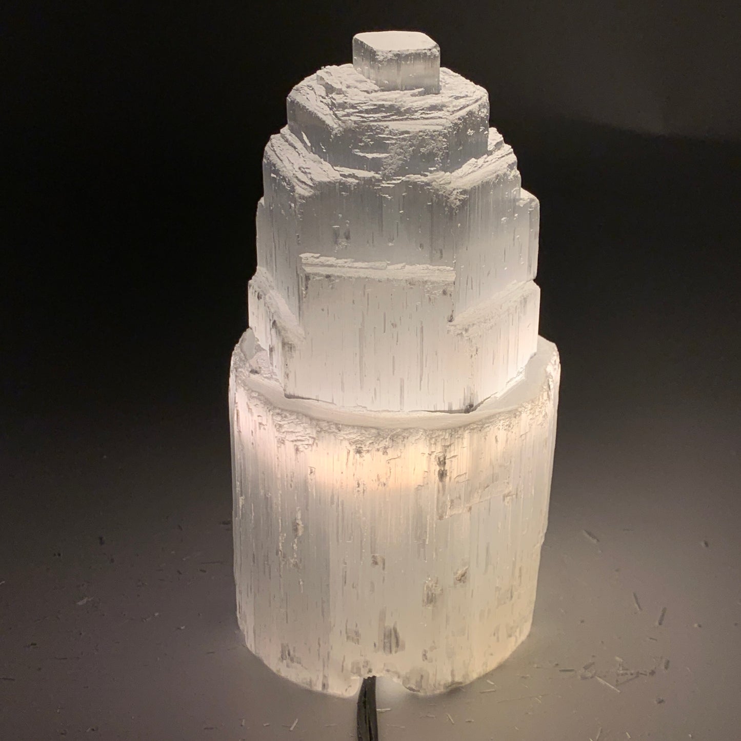 2.2 lbs, 6"x3.1", Raw Rough Selenite (Satin Spar) Lamp Tower, 6ft Chord, B35867
