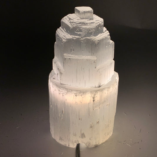 2.2 lbs, 6"x3.1", Raw Rough Selenite (Satin Spar) Lamp Tower, 6ft Chord, B35867