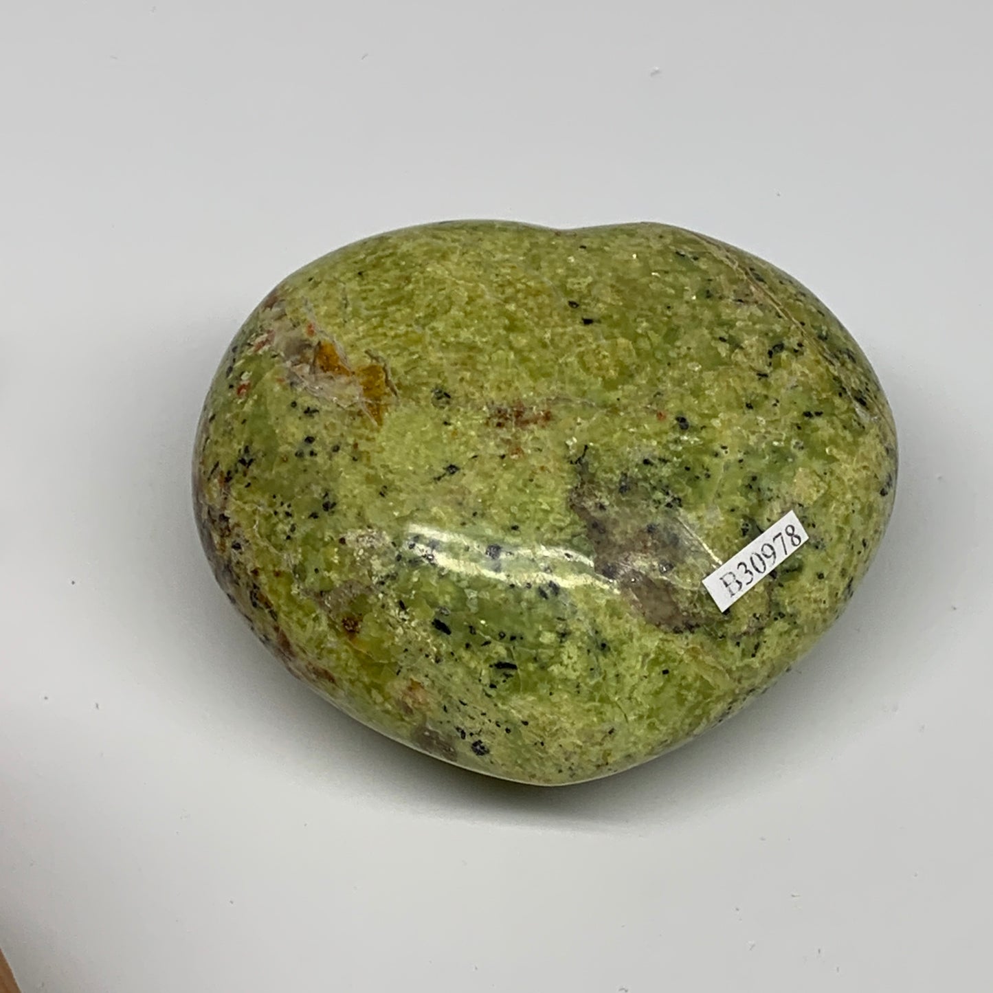 0.73 lbs, 3"x3.4"x1.9", Green Opal Heart Polished Gemstone @Madagascar, B30978