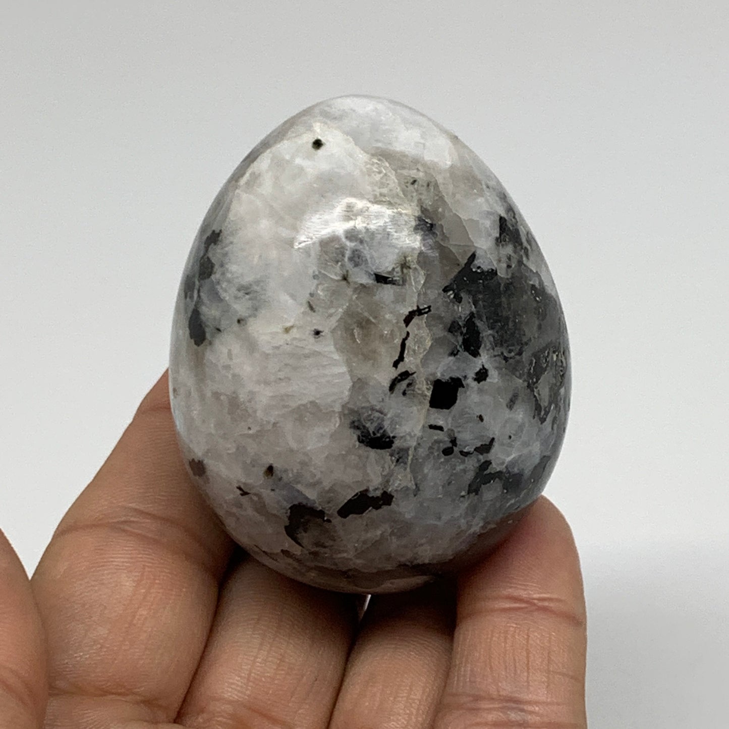 163.5g, 2.3"x1.8", Natural Gemstone White Rainbow Moonstone Egg, B34430