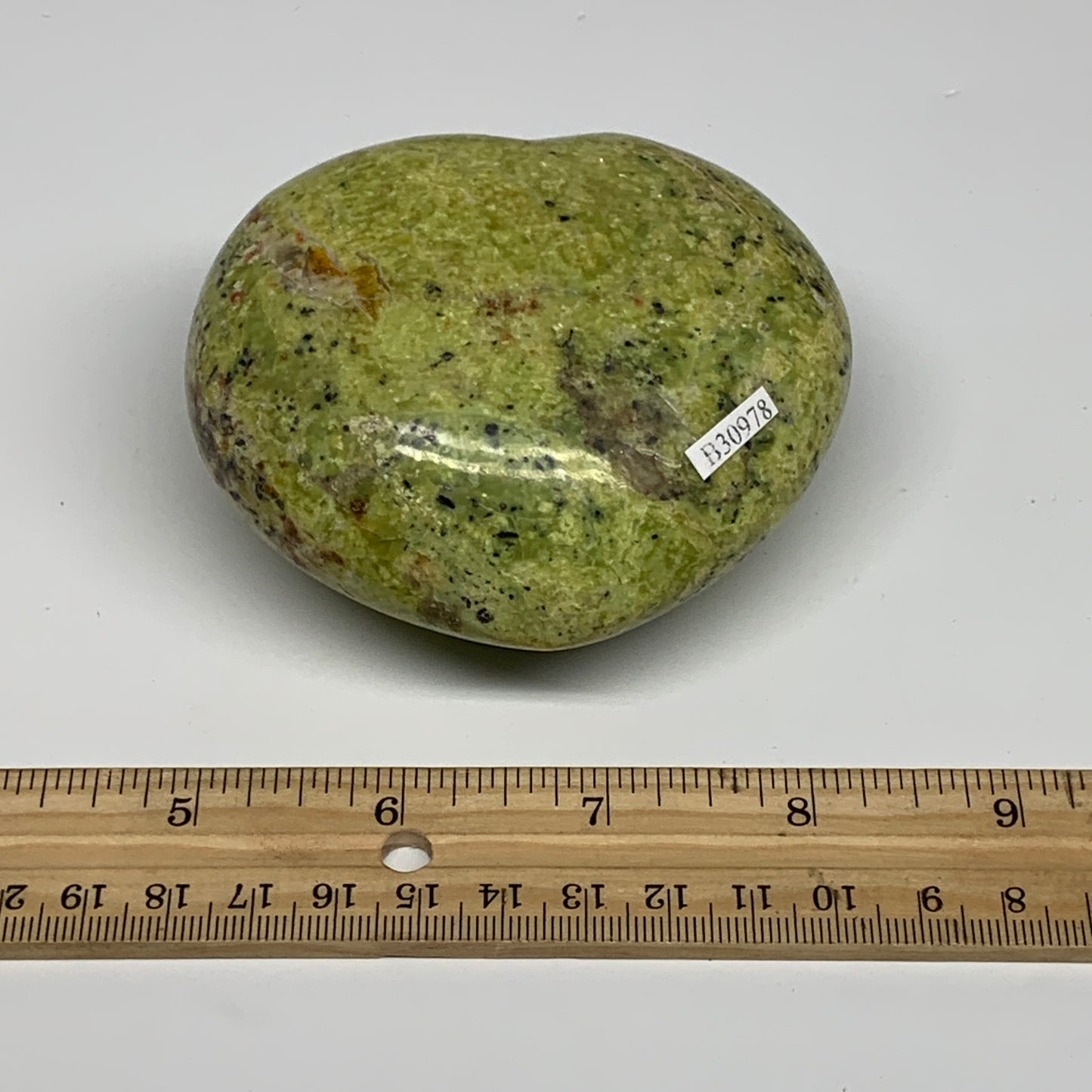 0.73 lbs, 3"x3.4"x1.9", Green Opal Heart Polished Gemstone @Madagascar, B30978