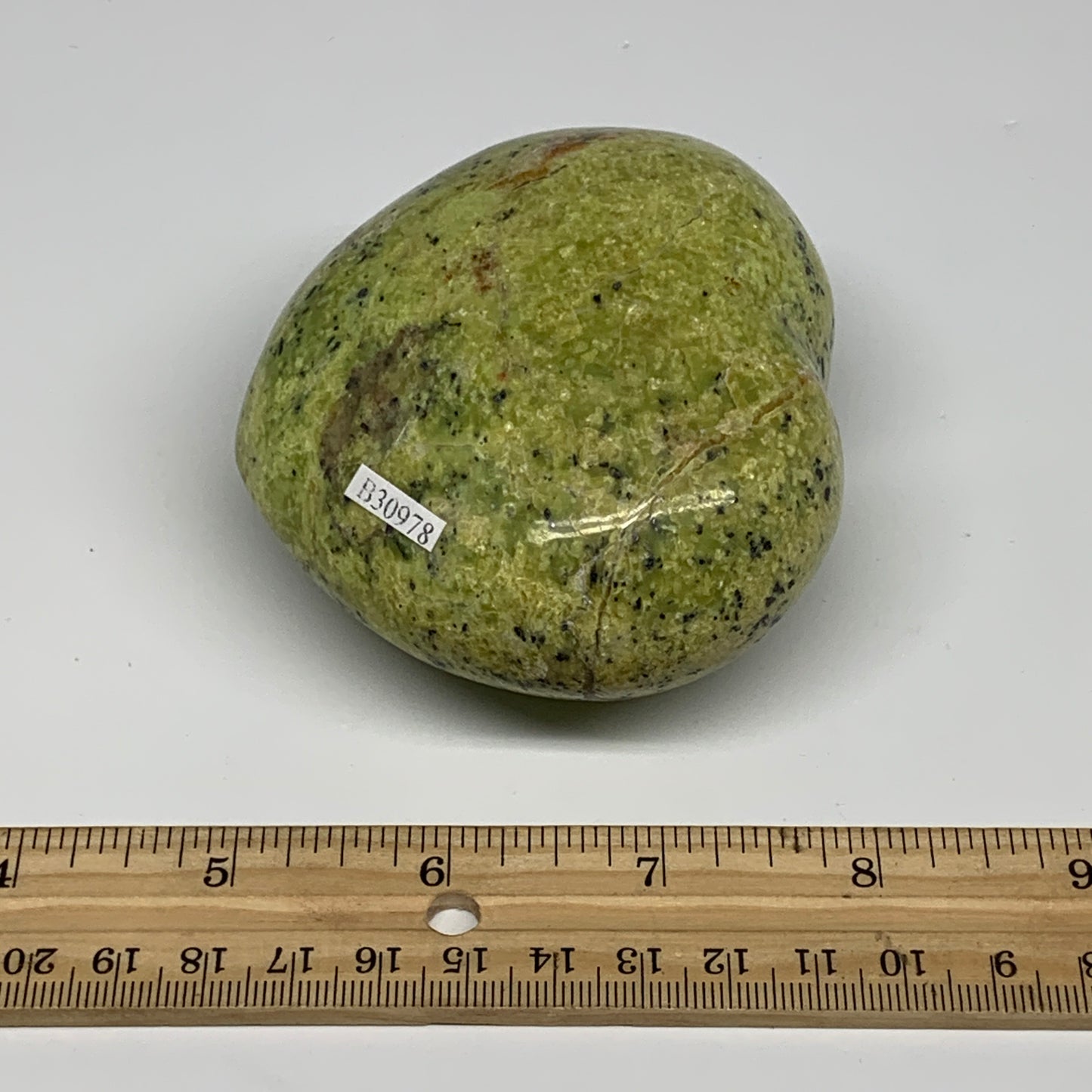0.73 lbs, 3"x3.4"x1.9", Green Opal Heart Polished Gemstone @Madagascar, B30978