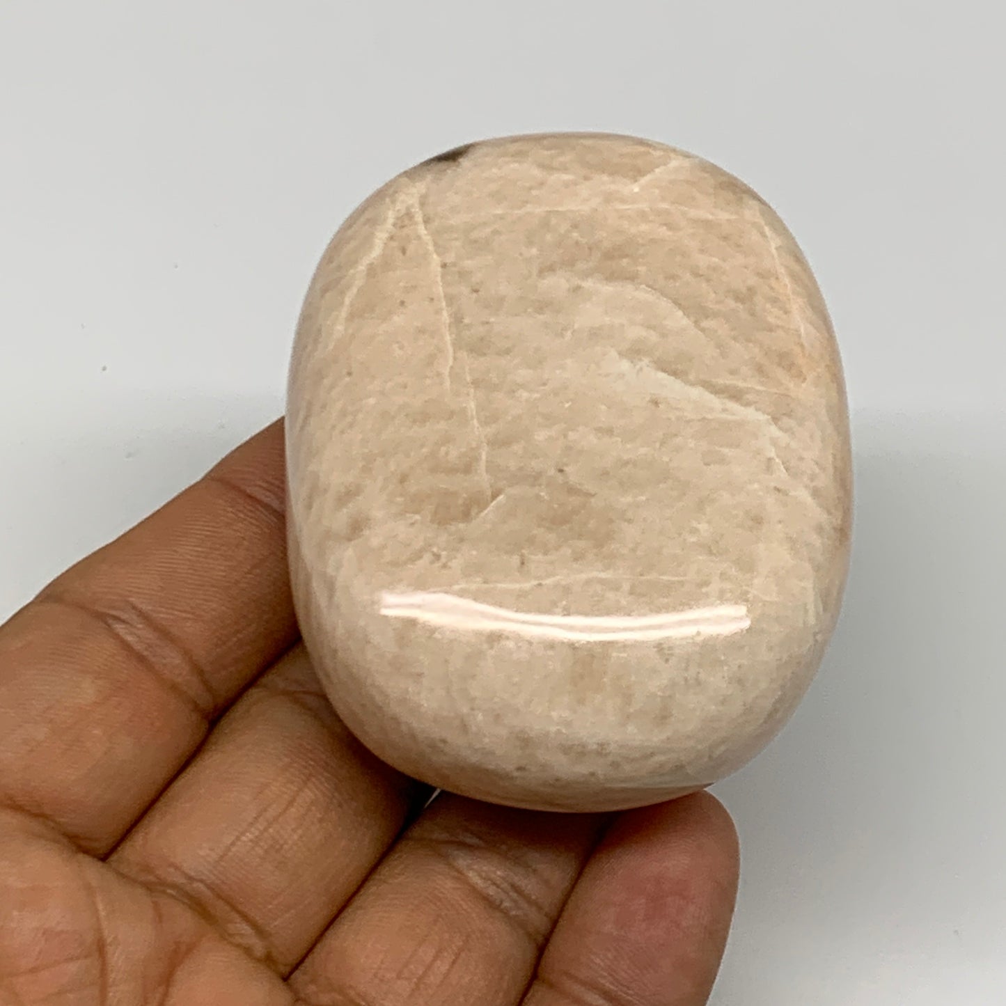 136.4g,2.5"x1.9"x1" Peach Moonstone Crystal Palm-Stone Polished Reiki, B27977