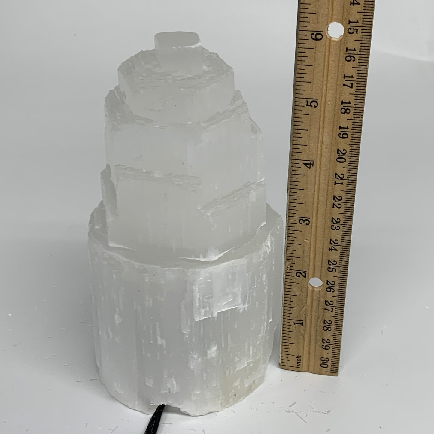 2.2 lbs, 6"x3.1", Raw Rough Selenite (Satin Spar) Lamp Tower, 6ft Chord, B35867