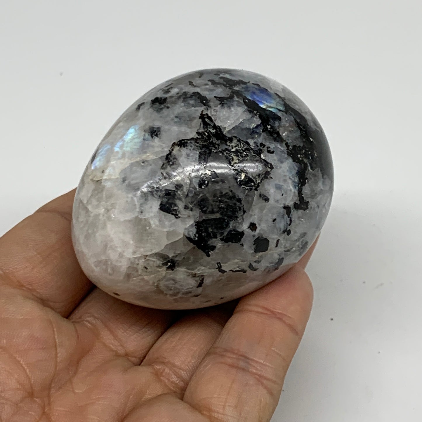 163.5g, 2.3"x1.8", Natural Gemstone White Rainbow Moonstone Egg, B34430