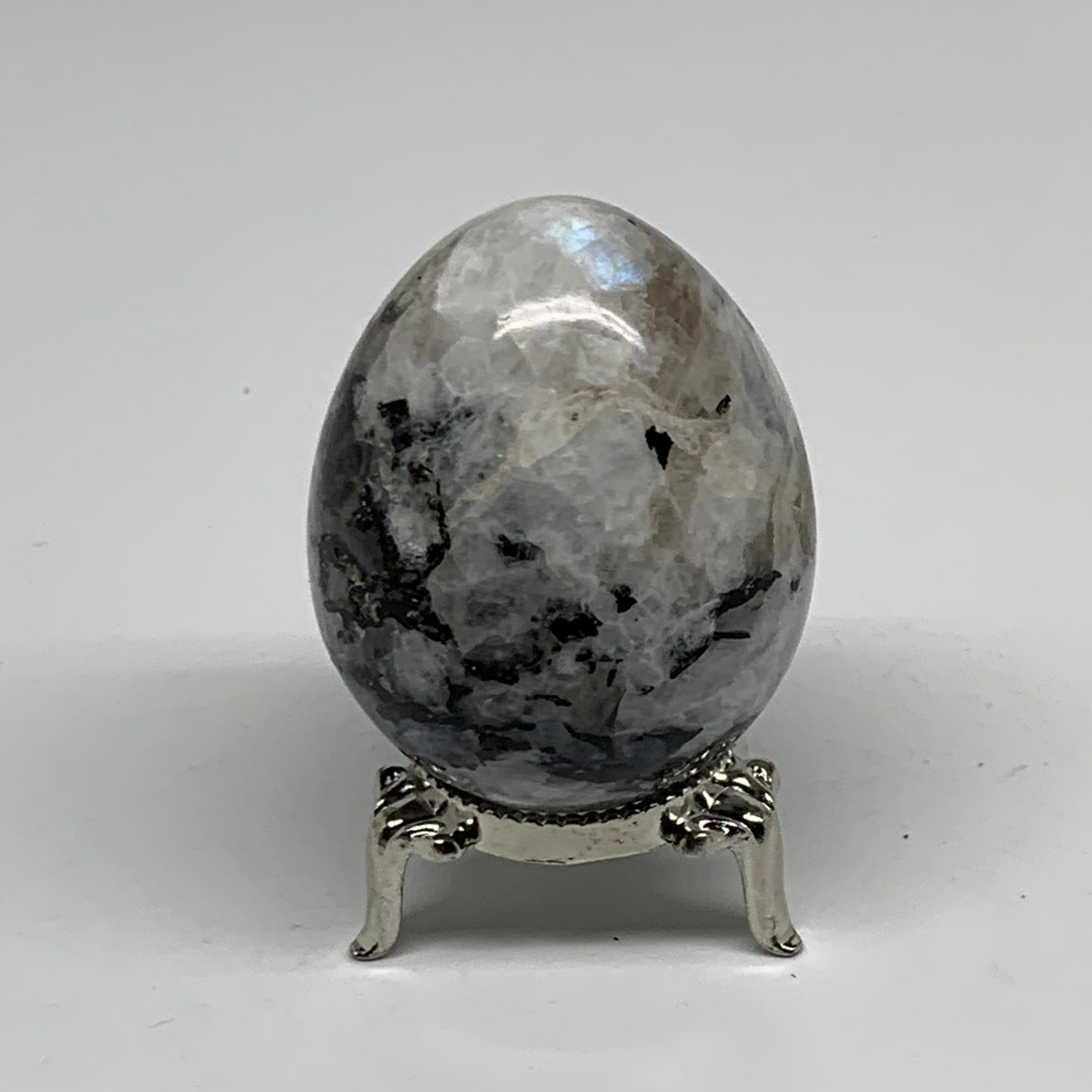 163.5g, 2.3"x1.8", Natural Gemstone White Rainbow Moonstone Egg, B34430