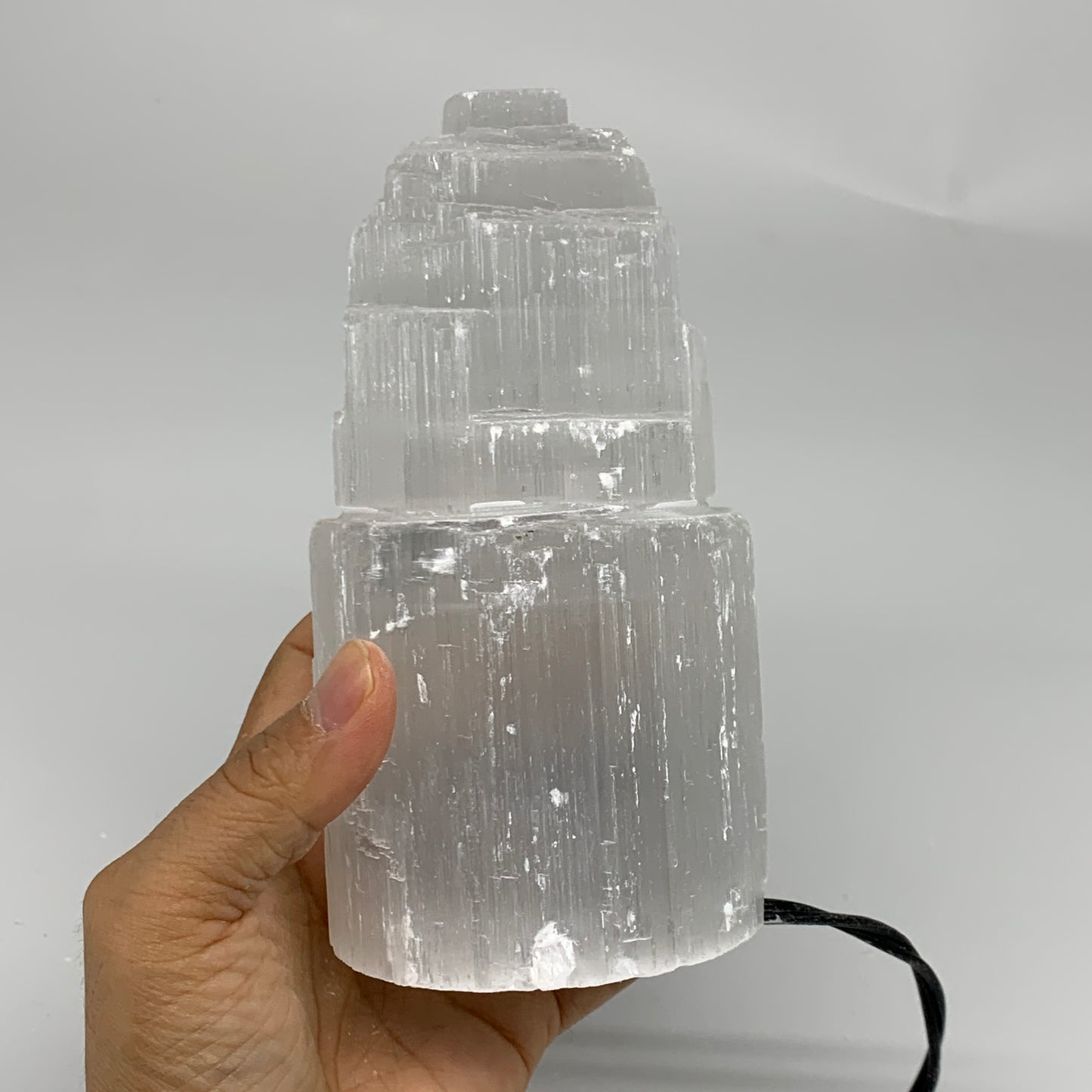 2.2 lbs, 6"x3.1", Raw Rough Selenite (Satin Spar) Lamp Tower, 6ft Chord, B35867