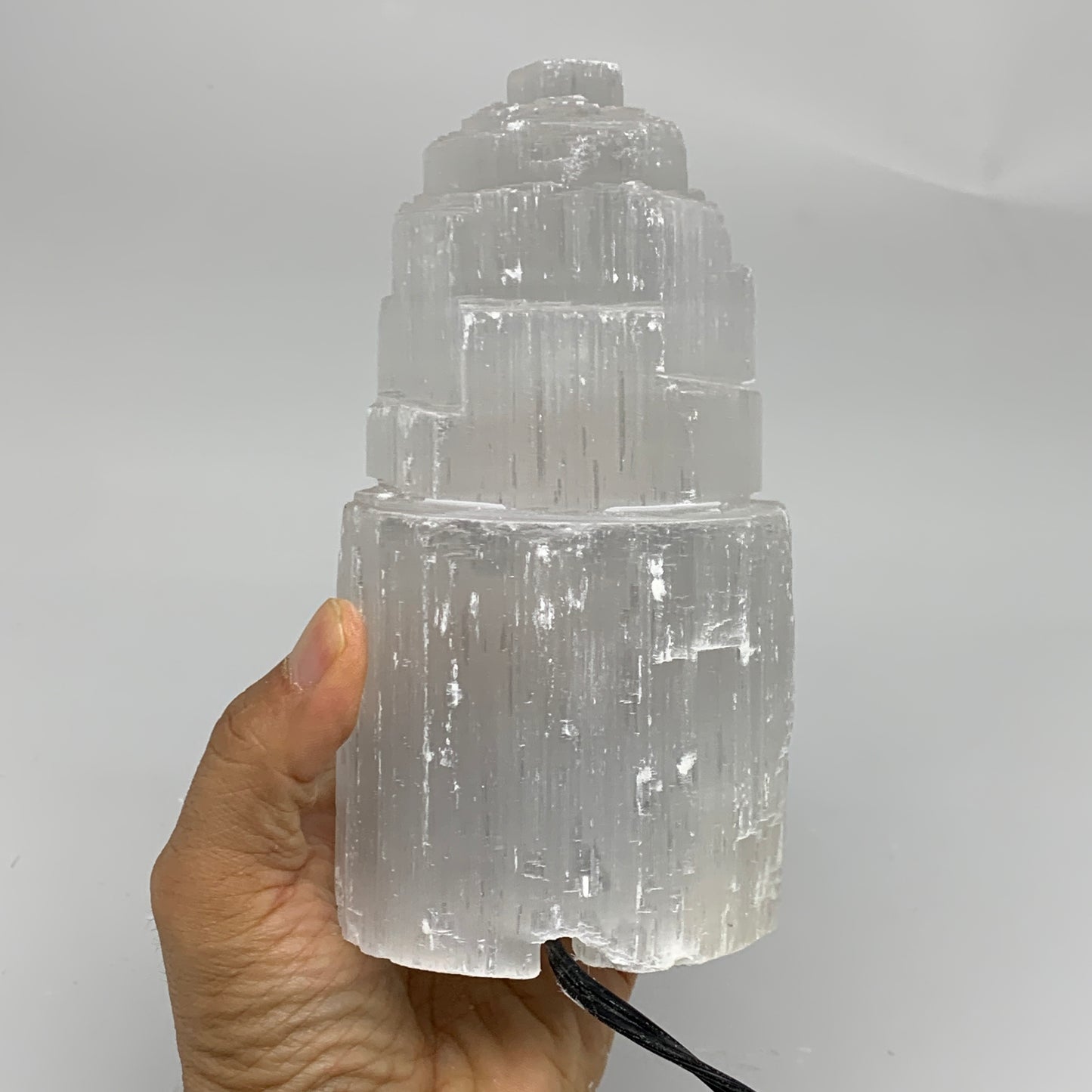 2.2 lbs, 6"x3.1", Raw Rough Selenite (Satin Spar) Lamp Tower, 6ft Chord, B35867