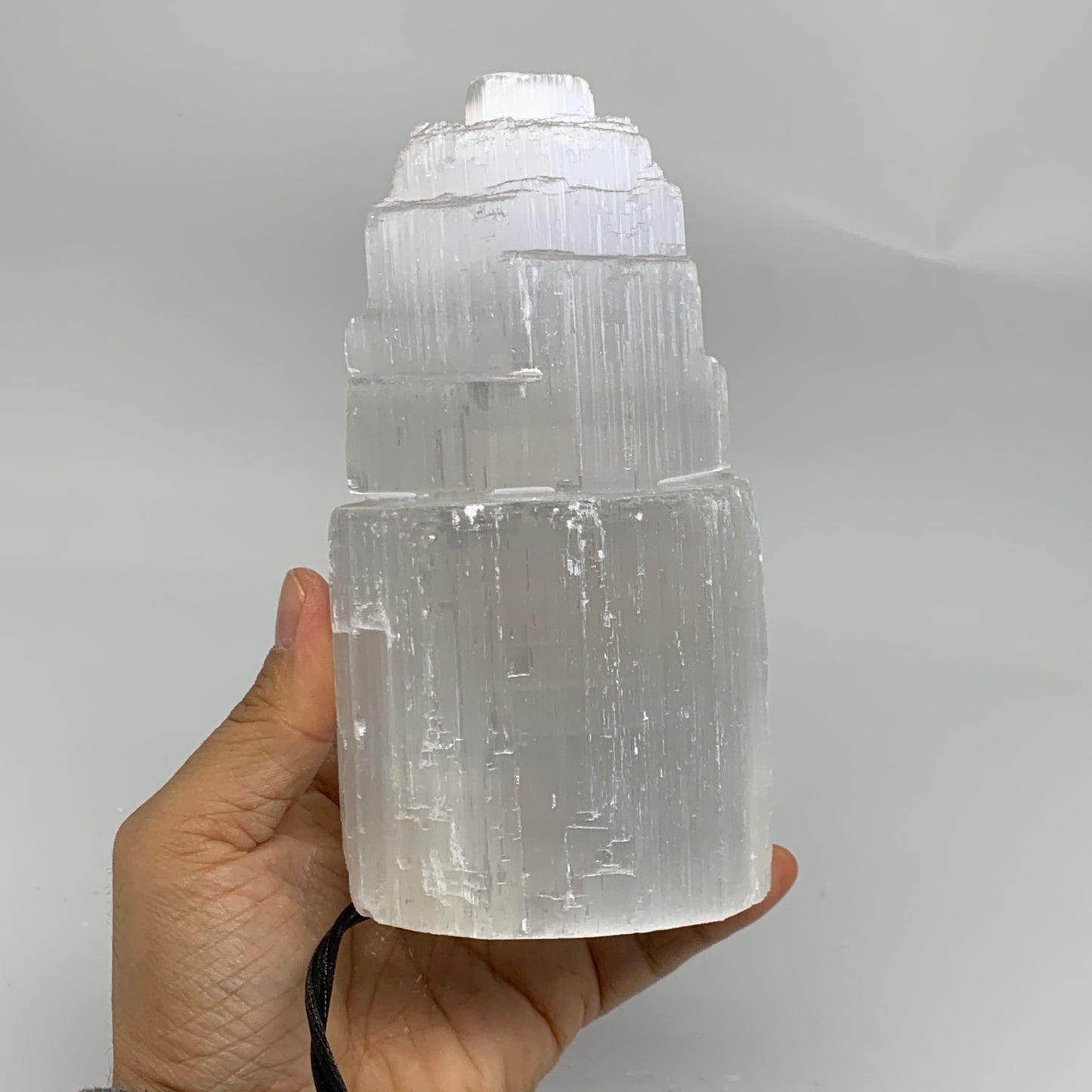 2.2 lbs, 6"x3.1", Raw Rough Selenite (Satin Spar) Lamp Tower, 6ft Chord, B35867