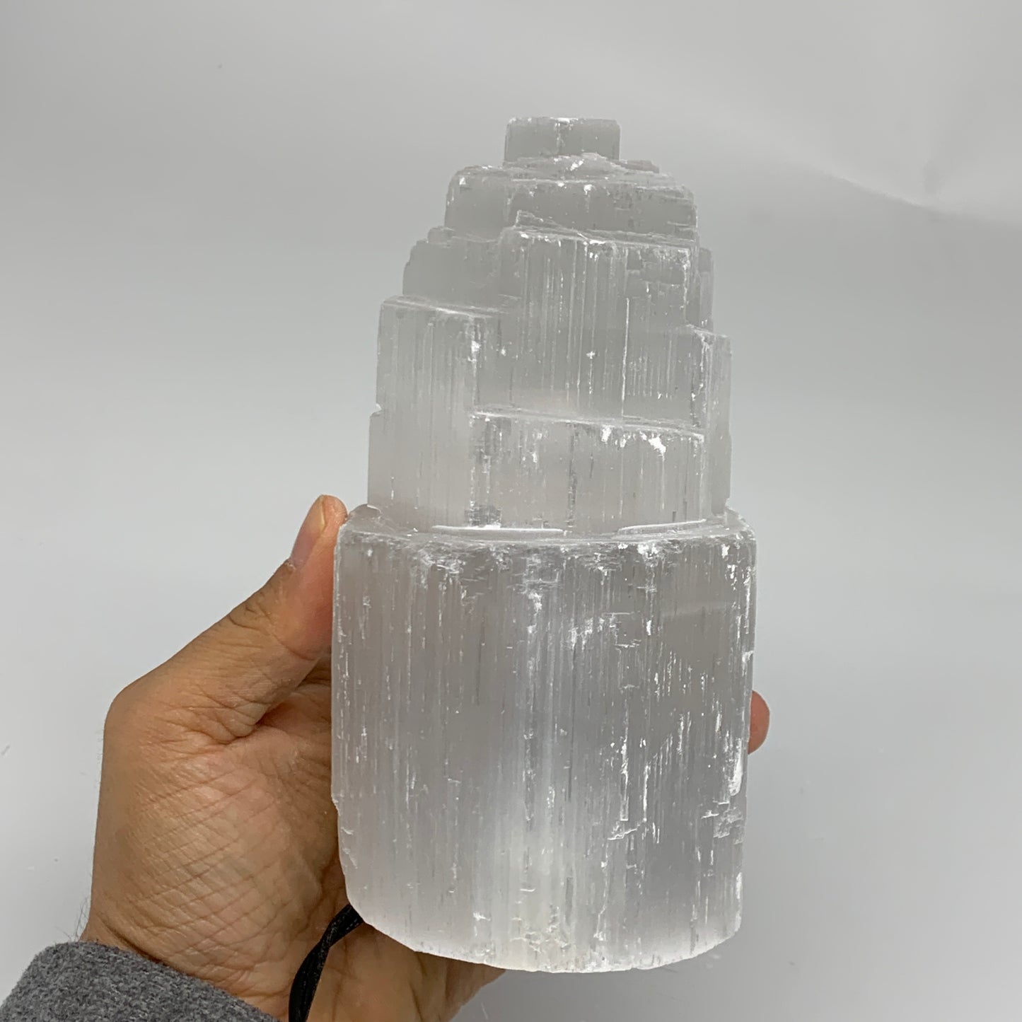 2.2 lbs, 6"x3.1", Raw Rough Selenite (Satin Spar) Lamp Tower, 6ft Chord, B35867