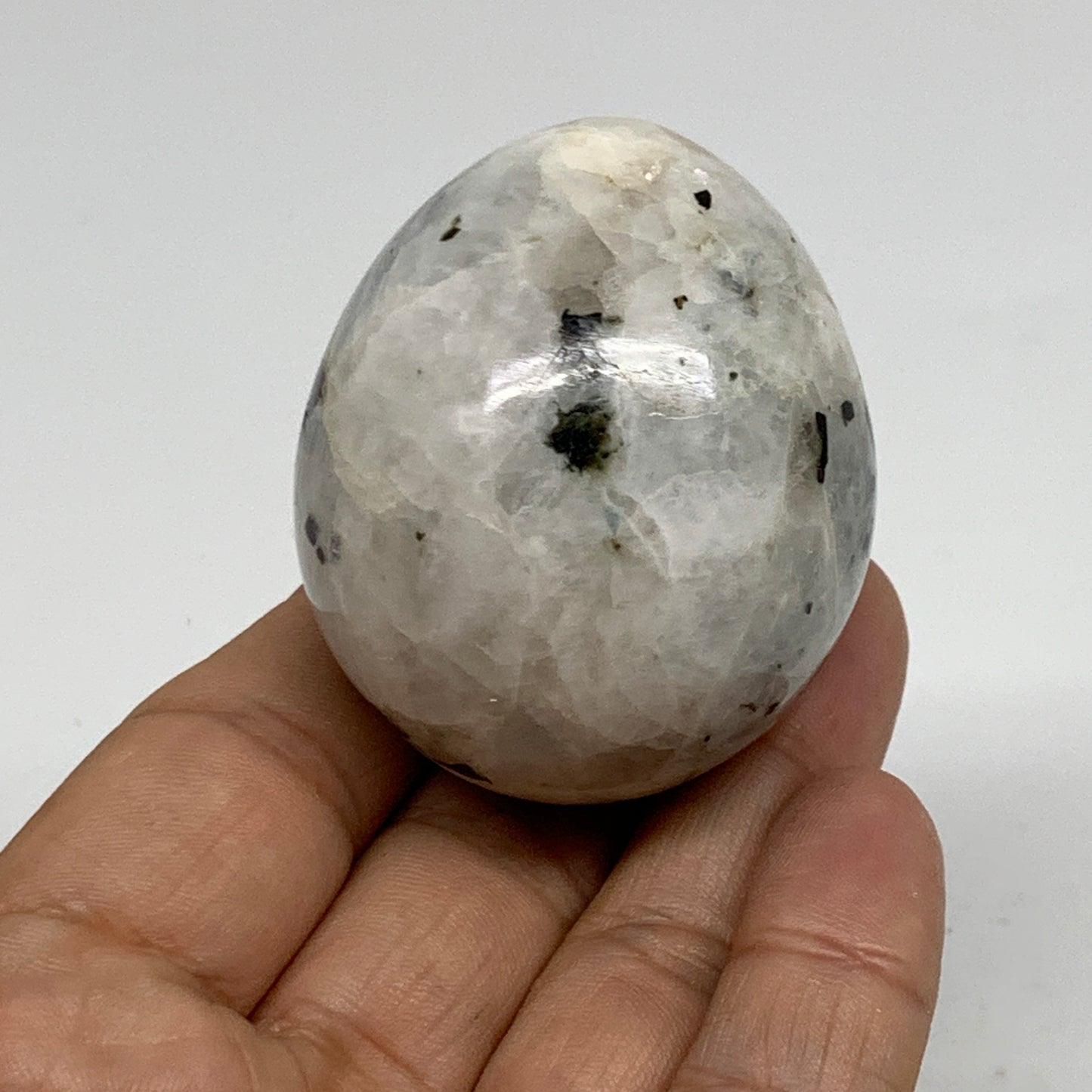 121.7g, 2"x1.7", Natural Gemstone White Rainbow Moonstone Egg, B34431