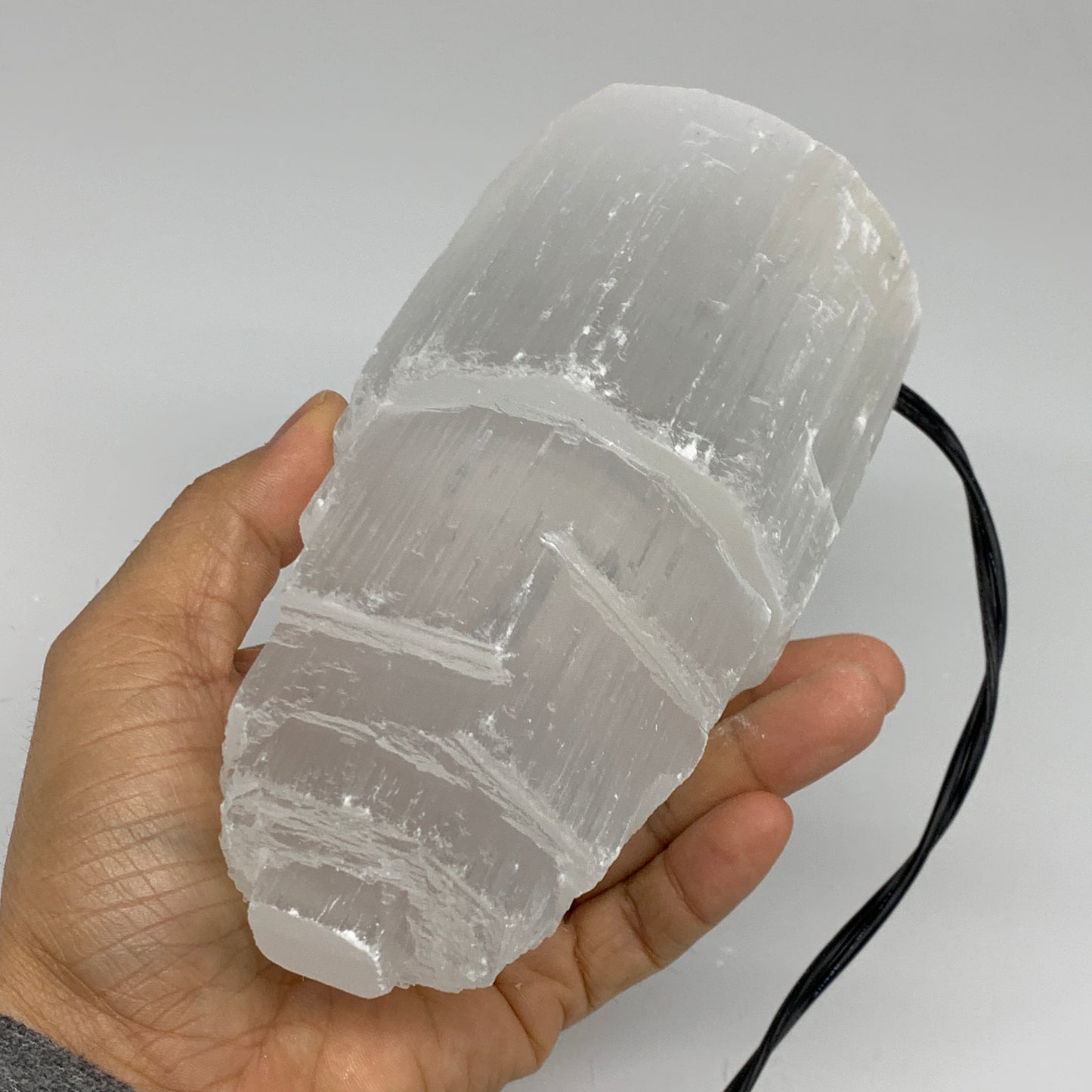 2.2 lbs, 6"x3.1", Raw Rough Selenite (Satin Spar) Lamp Tower, 6ft Chord, B35867