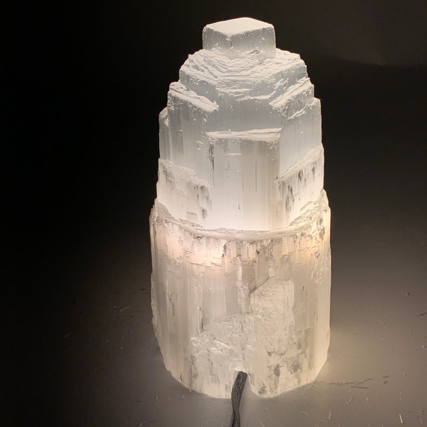 2.3 lbs, 6"x3.2", Raw Rough Selenite (Satin Spar) Lamp Tower, 6ft Chord, B35868